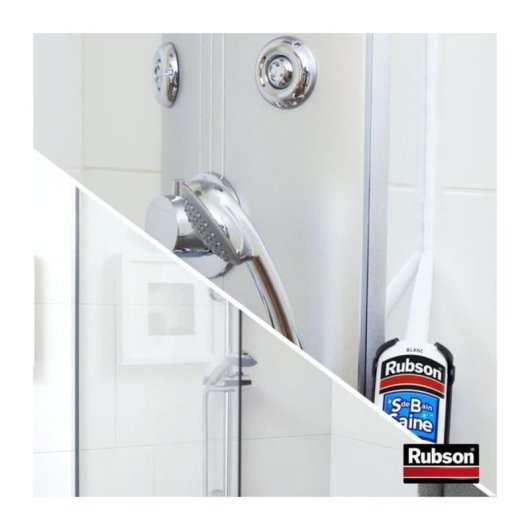 Rubson Silicona Sanitaria Antimoho Blanca 280 Ml, Cartucho Elástico Con Triple Acción Antifúngica Para Sellado Flexible De Juntas En Baño