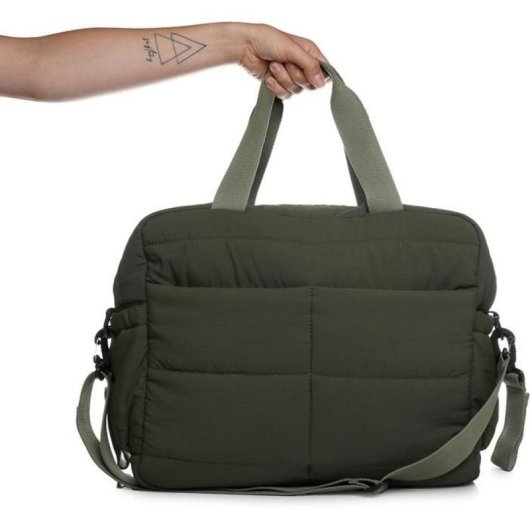 Thermobaby Plumea Bolso De Pañales Acolchado Kaki Con Cambiador Lavable, 9 Bolsillos Y 3 Isoterma Para Biberones, Asas Y Correa Ajustable, Enganche Para Carrito