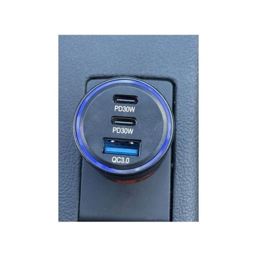 Thomson Cargador De Coche 60w Gan: 2x Usb-c Pd 30w + 1x Usb-a Qc 3.0, Compatible 12v/24v, Negro, Carga Simultánea