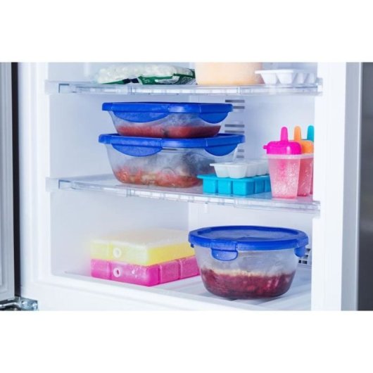 Pyrex Cook & Go Set De 7 Recipientes De Vidrio Borosilicato Con Tapas Herméticas Azules A Prueba De Fugas, Apto Horno Sin Tapa, Microondas Sin Tapa, Congelador Y Lavavajillas