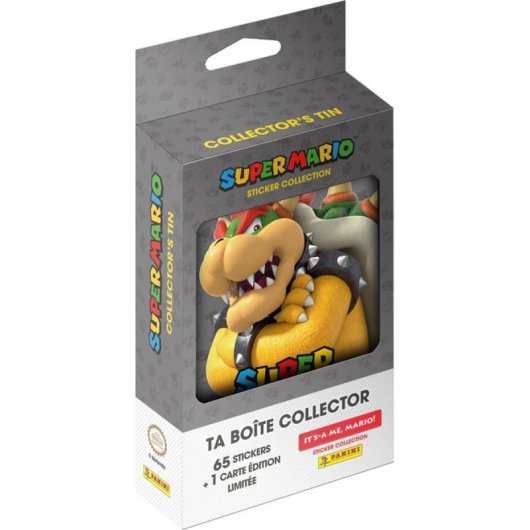 Boîte à Collectionner Panini Super Mario 2 Métal 13 Sachets 65 Stickers 1 Carte Mario