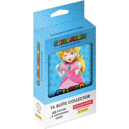 Boîte à Collectionner Panini Super Mario 2 Métal 13 Sachets 65 Stickers 1 Carte Mario