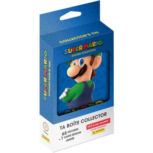 Boîte à Collectionner Panini Super Mario 2 Métal 13 Sachets 65 Stickers 1 Carte Mario