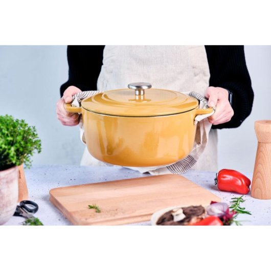 Cosy & Trendy Fontestic Cocotte De Hierro Fundido Esmaltado Ø28 Cm 6,15 L Ámbar, Interior Blanco, Tapa Con Gotas, Apta Para Todas Las Cocinas E Ideal Al Horno Hasta 200 °c