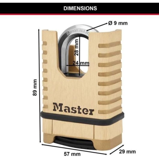 Candado De Combinación Programable Master Lock Excell M1177eurd, 4 Dígitos, Cuerpo De Latón Macizo 58 Mm, Grillete Oculto De Aleación De Boro, Resistente Al Agua Y Alto Corte