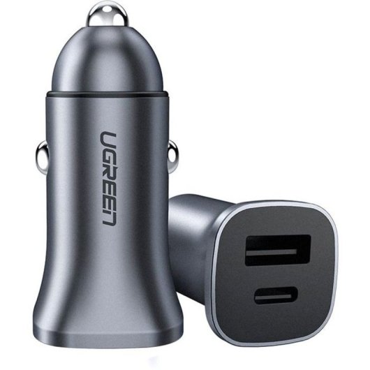 Ugreen Cd130 Cargador Coche 30w Usb-c + Usb-a Con Pps Y Pd 3.0, Qc 3.0, Aluminio, 12-24 V, Carga Doble, Protección Contra Sobrecalentamiento