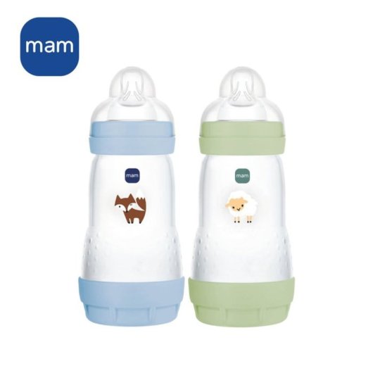 Mam Easy Start Biberón Anticólico 260 Ml Pack 2 Flow 2 Ocean & Sable, Tetina De Silicona Suave, Base Ventilada Anti-colic, Auto-esterilizable Microondas, Sin Bpa