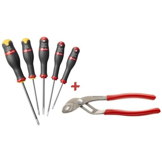 Facom At5.170pb Set De 6 Destornilladores Y Alicates Multiagarre Ajustables 170pg, 3 Planos Y 2 Phillips, Con Capacidad De Mordaza 46 Mm