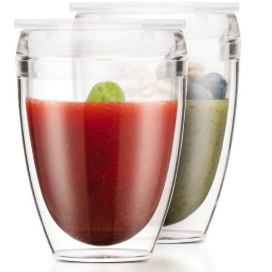 Bodum Pavina To Go Set 2 Vasos Térmicos Doble Pared Con Tapa Hermética 30 Cl, Plástico Transparente Sin Bpa, Aptos Lavavajillas