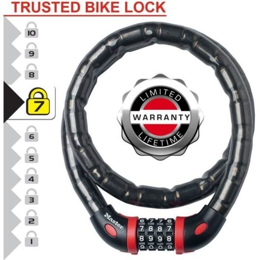 Master Lock Antivol De Cable Con Combinación 4 Dígitos 8226eurdpro, 1 M X 18 Mm, Núcleo De Acero Articulado Y Funda Vinilo, Negro, Seguridad Nivel 7