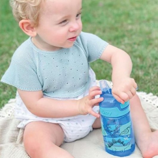 Nuby Incredible Gulp – Pack De 2 Biberones/cantimploras De Aprendizaje 360 Ml Con Pico Blando De Silicona, Sistema Anti-fugas Y Asa, Diseño Dinosaurios Azules, Apto Lavavajillas, Sin Bpa