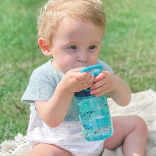 Nuby Incredible Gulp – Pack De 2 Biberones/cantimploras De Aprendizaje 360 Ml Con Pico Blando De Silicona, Sistema Anti-fugas Y Asa, Diseño Dinosaurios Azules, Apto Lavavajillas, Sin Bpa
