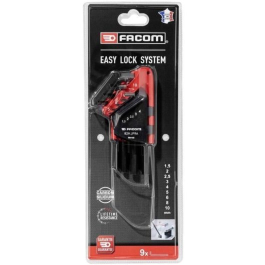 Facom 82h.jp9apb Juego De Llaves Allen En L Cortas 9 Piezas Métricas 1,5 A 10 Mm Acero Silicio-carbono Estuche Compacto Rojo