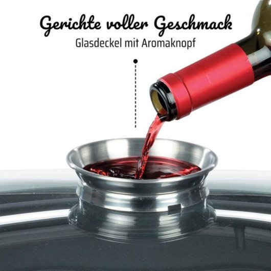 Gsw Gourmet Granit Cocotte Inducción 6 L Negro, Aluminio Fundido Con Antiadherente Multicapa Vitaflon Quarzit Sin Pfas Y Tapa Aroma Con Rejilla, Apta Para Horno Hasta 240 °c