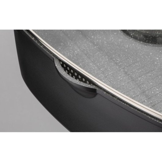 Gsw Gourmet Granit Cocotte Inducción 6 L Negro, Aluminio Fundido Con Antiadherente Multicapa Vitaflon Quarzit Sin Pfas Y Tapa Aroma Con Rejilla, Apta Para Horno Hasta 240 °c