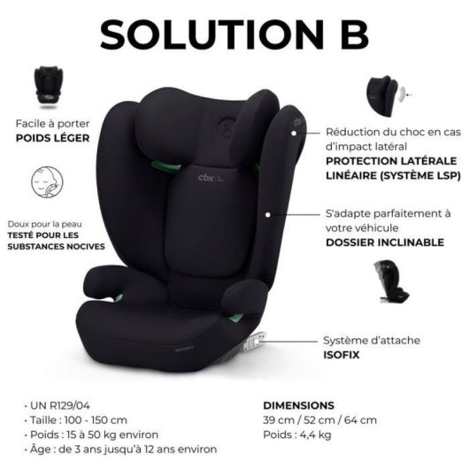 Cybex Solution B I-fix Booster Con Isofix Para Grupo 2/3, 3-12 Años 100-150 Cm, Protección L.s.p. Contra Impactos Laterales, Reposacabezas 12 Posiciones Y Funda Lavable