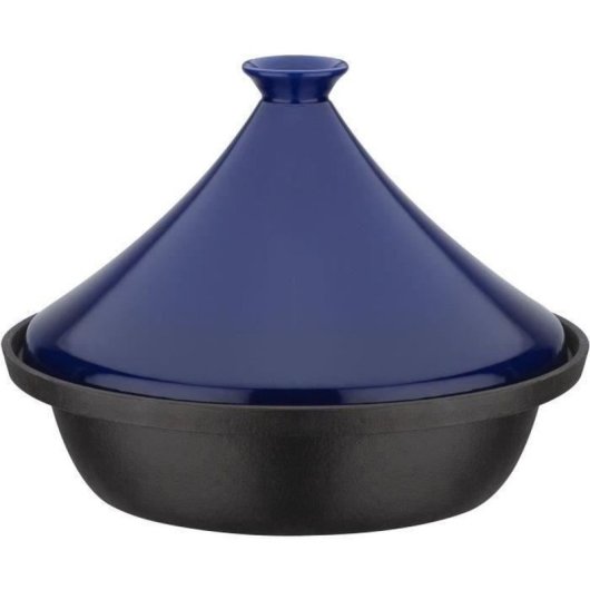 Gsw Tajine De Hierro Fundido 30 X 22 Cm Con Tapa De Cerámica, 2 L, Apta Para Inducción Y Horno Hasta 240 °c, Compatible Lavavajillas, Acabado Azul