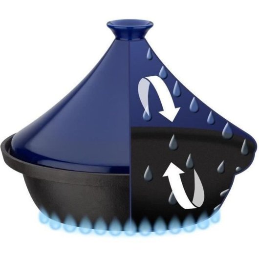 Gsw Tajine De Hierro Fundido 30 X 22 Cm Con Tapa De Cerámica, 2 L, Apta Para Inducción Y Horno Hasta 240 °c, Compatible Lavavajillas, Acabado Azul