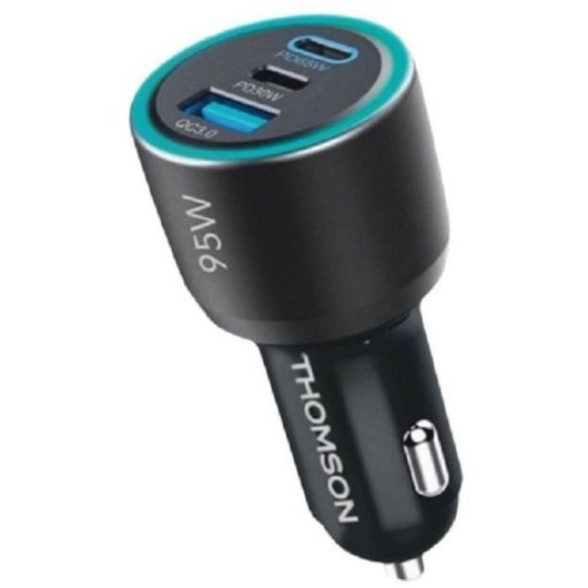 Thomson Cargador De Coche Gan 95w: 2x Usb-c Pd 65w Y 30w + Usb-a Qc 3.0