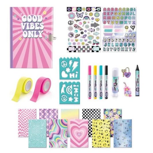 Canal Toys Style 4ever Secret Scrapbooking Journal Con Cadenas Y Llaves, Kit De Pegatinas, Washi Tapes, Rotuladores, Plantillas Y Papeles Decorativos