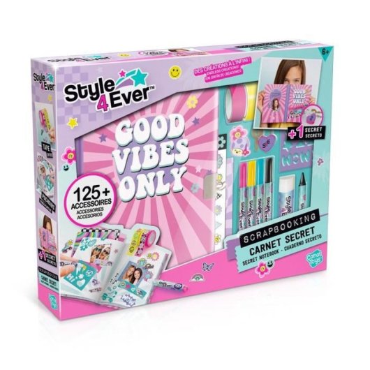 Canal Toys Style 4ever Secret Scrapbooking Journal Con Cadenas Y Llaves, Kit De Pegatinas, Washi Tapes, Rotuladores, Plantillas Y Papeles Decorativos
