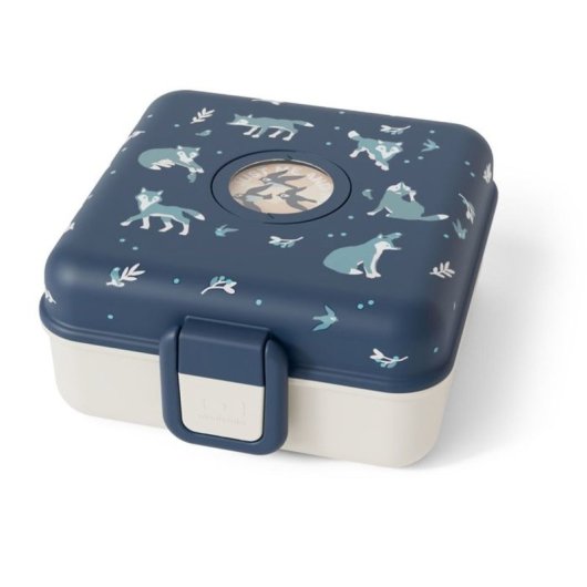 Monbento Snacky Kids 850 Ml Lobo Azul Con Cubiertos: Fiambrera Infantil Hermética A Migas, Compartimento Extraíble, Ventana De Inspección Y Personalización
