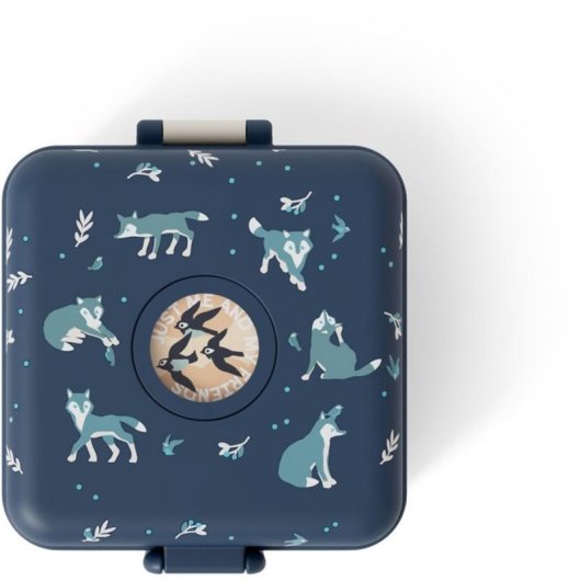 Monbento Snacky Kids 850 Ml Lobo Azul Con Cubiertos: Fiambrera Infantil Hermética A Migas, Compartimento Extraíble, Ventana De Inspección Y Personalización