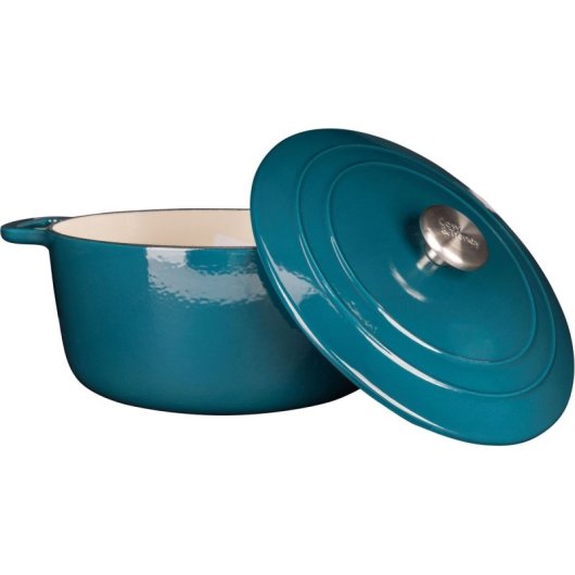 Cosy & Trendy Fontestic Cocotte De Hierro Fundido Esmaltado Ø28 Cm, 6,15 L, Azul Profundo. Interior Blanco Esmaltado. Tapa Con Gotas Y Pomo Metálico