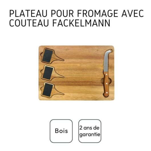 Fackelmann Tabla De Madera Para Quesos Y Charcutería Con 3 Pizarra Y Cuchillo De 20 Cm, 32,5 X 23,5 X 1,8 Cm
