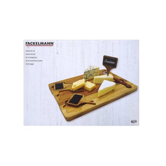 Fackelmann Tabla De Madera Para Quesos Y Charcutería Con 3 Pizarra Y Cuchillo De 20 Cm, 32,5 X 23,5 X 1,8 Cm
