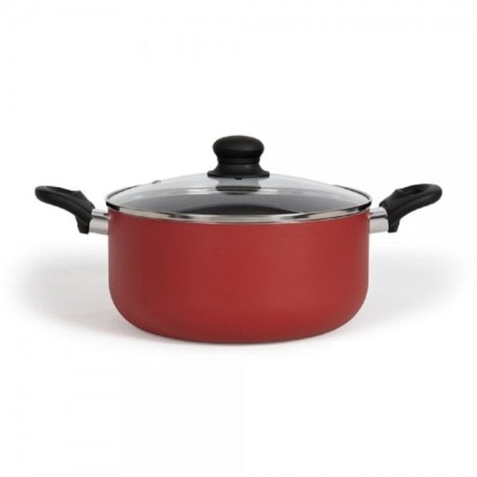 Livoo Mep151r Cazo/stockpot De Aluminio 28 Cm Con Tapa De Vidrio Templado, Antiadherente Sin Pfoa/pfos, Asas Soft-touch, Base Acero Inox Inducción, Rojo