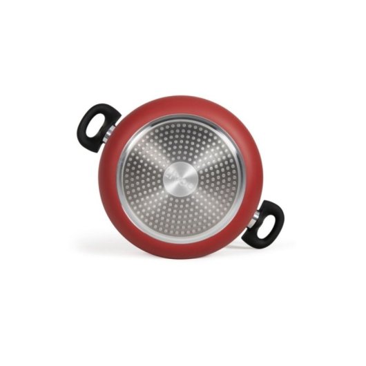 Livoo Mep151r Cazo/stockpot De Aluminio 28 Cm Con Tapa De Vidrio Templado, Antiadherente Sin Pfoa/pfos, Asas Soft-touch, Base Acero Inox Inducción, Rojo