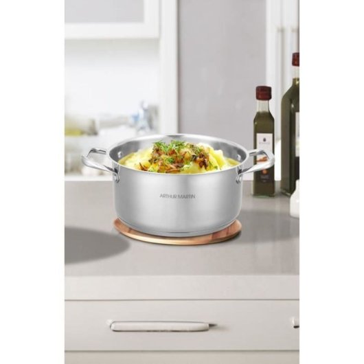 Arthur Martin Cazoleta/marmita De Acero Inoxidable 32 Cm Con Tapa De Vidrio, 12,5 L, Base Inducción, Asas Remachadas Y Graduaciones