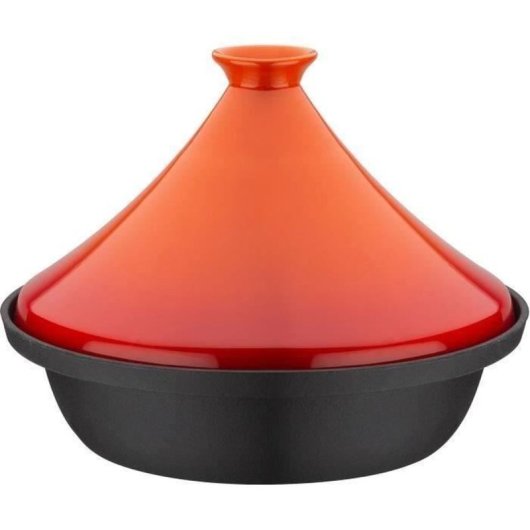 Gsw Tajine De Hierro Fundido 30x22 Cm Con Tapa Cerámica Naranja, 2 L, Apta Para Inducción Y Horno Hasta 240 °c