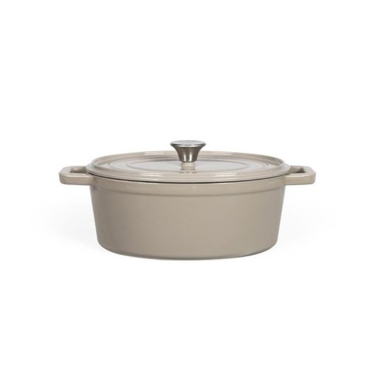 Livoo Mep129g Cacerola Ovalada De Hierro Fundido Esmaltado Beige 4,5 L, 29 X 22 Cm (interior), Apta Para Inducción Y Horno, Tapa Con Picots Autocalientes