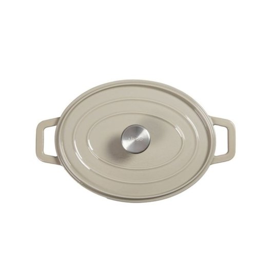 Livoo Mep129g Cacerola Ovalada De Hierro Fundido Esmaltado Beige 4,5 L, 29 X 22 Cm (interior), Apta Para Inducción Y Horno, Tapa Con Picots Autocalientes