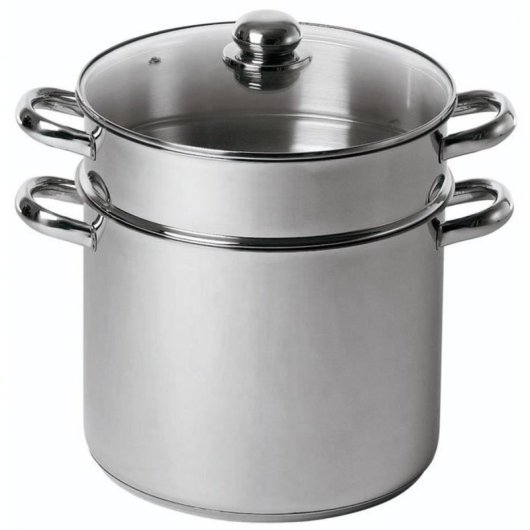 Baumalu Couscoussier De Acero Inoxidable 20 Cm, 5,8 L, Compatible Con Inducción, Tapa De Vidrio Templado, Inserto Para Vapor Apilable, Apto Lavavajillas