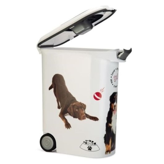 Curver Love Pets Contenedor Para Pienso Hermético 54 L (hasta 20 Kg) Blanco Con Ruedas, Pala Integrada Y Cierre Con Seguro
