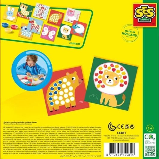 Ses Creative My First Finger Paint Set De Pintura De Dedos Multicolor (3 Botes Y 10 Láminas De Animales) Desde 12 Meses