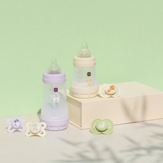 Mam Easy Start Anticólico Biberón Cuello Ancho 260 Ml Pack 2 Lilac Y Sand, Tetina Silicona Flow 2, Base Aireada, Sin Bpa, Apto Microvapor Esterilizable