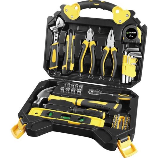 Juego De Herramientas Manual Fieldmann Fdg 5006-60r De 60 Piezas Con Llave Ajustable De 8”, Alicates, Martillo 340 G, Llaves Allen 1,5-10 Mm Y Maletín Plástico