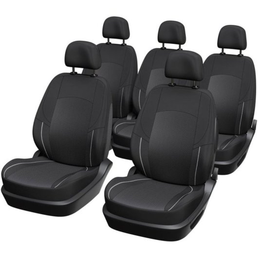 Kit Fundas Asiento Xlc/xl Cover Universal 5 Piezas Negro Con Acolchado Gris, Airbag E Isofix Compatible Para Monovolúmenes