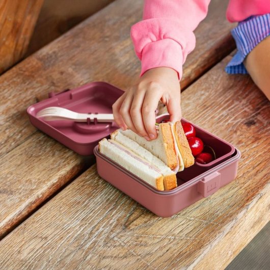 Monbento Snacky Ccon Caja Para Sándwich Infantil 850 Ml Rosa Blush Con Cubiertos Integrados
