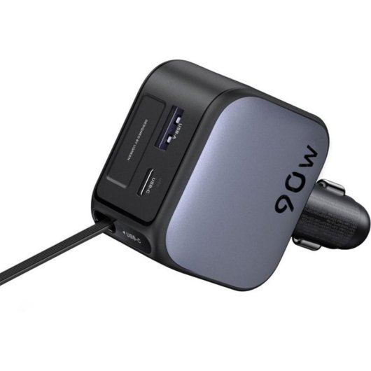 Ugreen Cargador De Coche 90w Con Cable Usb-c Retráctil 70 Cm, 3 Puertos (usb-c + Usb-c + Usb-a) Pd 3.0, Qc 3.0, Pps, Afc Y Fcp Para Carga Rápida Simultánea