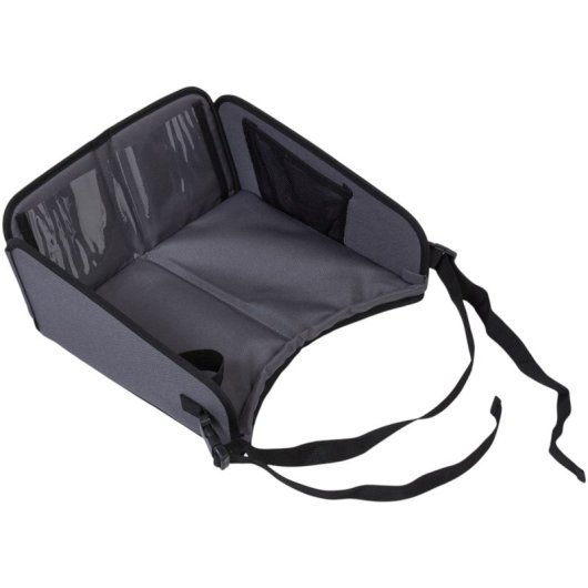 Tineo Bandeja De Actividades Para Coche (tamaño Pequeño), Gris, Plegable, Base Acolchada Y Laterales Elevados, Soporte Para Tablet/libro Y Bolsillos Laterales, Sujeción Con Correas Ajustables