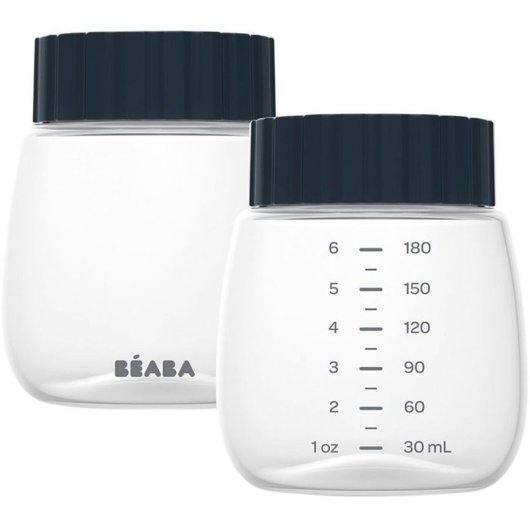 Béaba Pack De 2 Biberones Para Extracción Y Conservación De Leche Materna 180 Ml, Aptos Para Bomba Simple O Doble, Sin Bpa, Con Marcas En Ml Y Oz, Congelador Y Nevera
