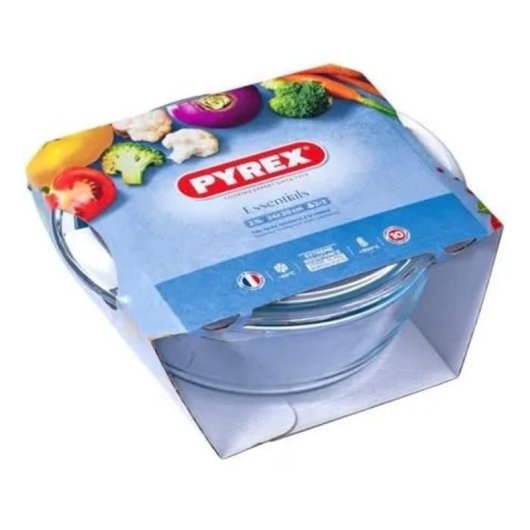Pyrex Classic Cazuela Redonda De Vidrio Borosilicato 2,1 L Con Tapa, 20 Cm. Resistente Al Calor -40 °c A 350 °c, Asas Ergonómicas, Apta Para Horno Microondas Y Lavavajillas