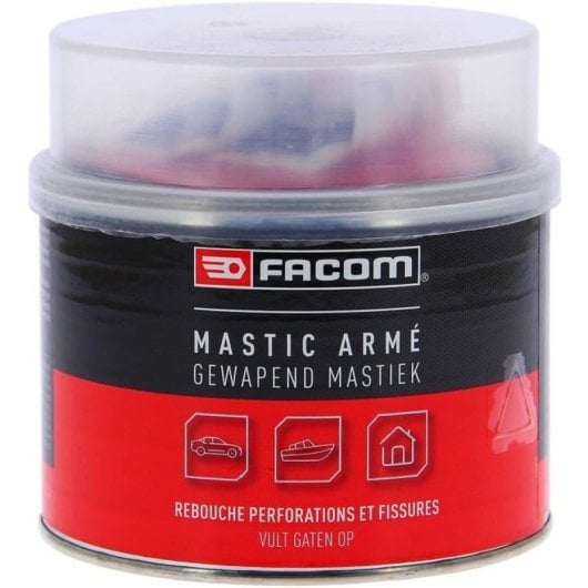 Facom Mastic De Reparación De Poliéster Reforzado Con Fibra De Vidrio 600 G Marrón, Anti-corrosión Y Anti-gravillons, Relleno Y Unión En Metal, Madera, Composites, Hormigón Y Piedra