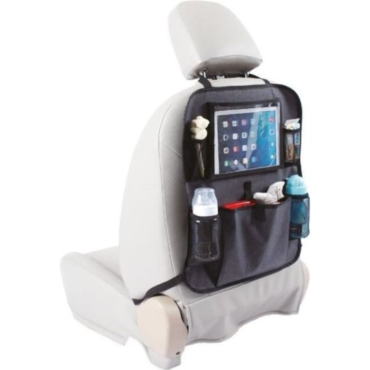 Tineo Organizador Universal Para Respaldo De Coche Negro Con Bolsillo Para Tablet Con Pantalla Táctil Y Múltiples Compartimentos De Malla (53 X 43 Cm)