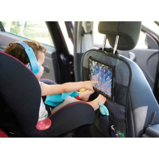 Tineo Organizador Universal Para Respaldo De Coche Negro Con Bolsillo Para Tablet Con Pantalla Táctil Y Múltiples Compartimentos De Malla (53 X 43 Cm)